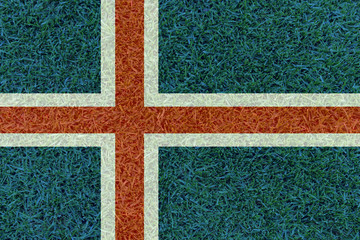 Fototapeta na wymiar Football field textured by Iceland national flag on euro 2016