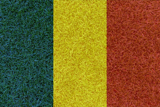 Football field textured by Romania national flag on euro 2016