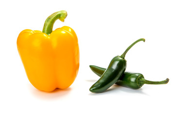 Jalapeno hot pepper and paprika on a white background