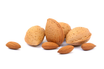 Fruits of almonds isolated on white background