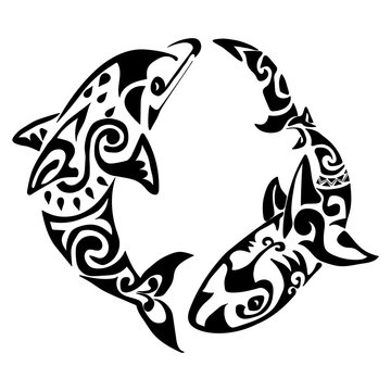 dolphin tattoo Polynesia Maori vector