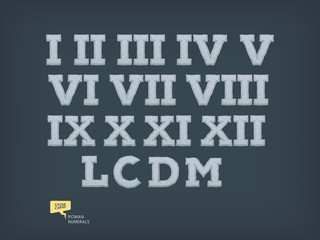 Set of roman numerals. Old stone carved numbers. Vector illustration.