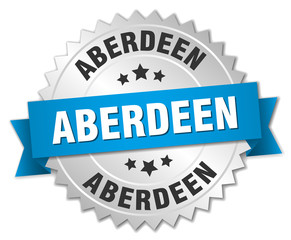 Aberdeen round silver badge with blue ribbon
