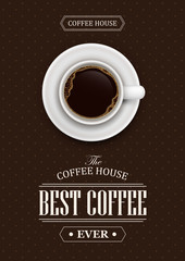 Poster vector template with coffee. Advertising for coffee shop or cafe.