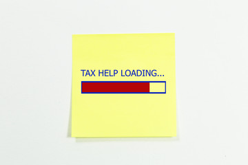 Design of progress bar, tax help loading written on sticky notes. 