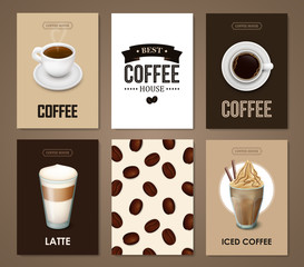Set of brochures with coffee. Vector templates. 