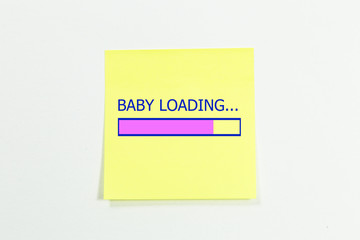 Design of progress bar, loading baby with sticky note. isolated on white