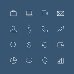 Business thin outline icon set with rounded corners - different symbols on the dark background