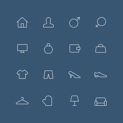 Home thin outline icon set with rounded corners - different symbols on the dark background