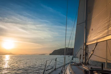 Papier Peint photo autocollant Naples Sailing in the Sunrise, Gulf of Naples, Ischia, Italy
