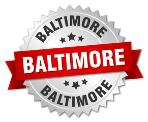 Baltimore  round silver badge with red ribbon