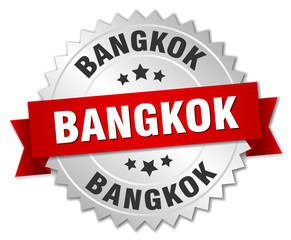 Bangkok  round silver badge with red ribbon