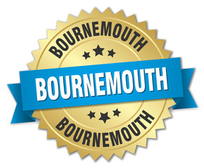 Obraz premium Bournemouth round golden badge with blue ribbon