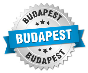 Budapest round silver badge with blue ribbon