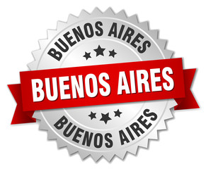 Buenos Aires  round silver badge with red ribbon