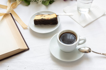Morning coffee with cheesecake