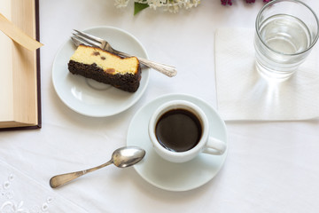 Morning coffee with cheesecake