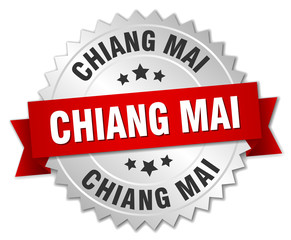 Chiang mai  round silver badge with red ribbon
