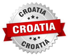Obraz premium Croatia round silver badge with red ribbon