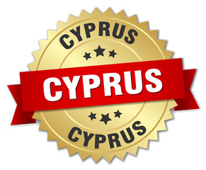 Cyprus round golden badge with red ribbon