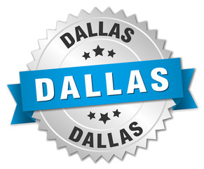 Dallas round silver badge with blue ribbon