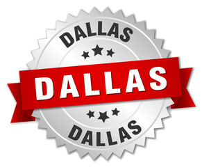 Dallas round silver badge with red ribbon