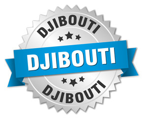 Djibouti round silver badge with blue ribbon