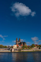 View on Magdeburg city and Elbe in Spring, Magdeburg, Germany