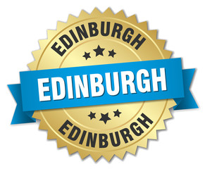 Fototapeta premium Edinburgh round golden badge with blue ribbon