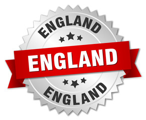 England  round silver badge with red ribbon
