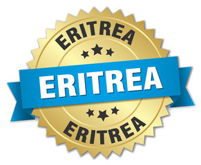 Eritrea round golden badge with blue ribbon