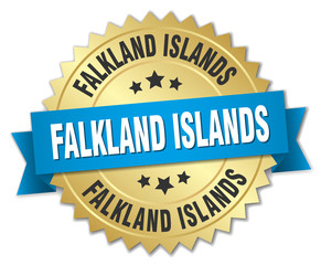 Falkland Islands round golden badge with blue ribbon