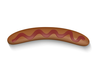 Sausage with sauce ketchup on a white background, vector illustration