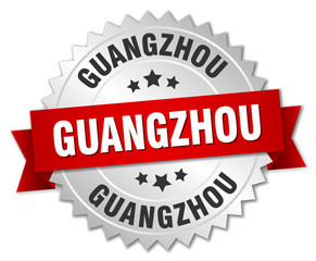 Guangzhou  round silver badge with red ribbon