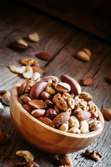 Nuts set in bowl almonds, pistachios, cashews, hazelnuts, peanut
