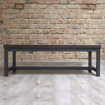 modern wooden table in the loft interior 