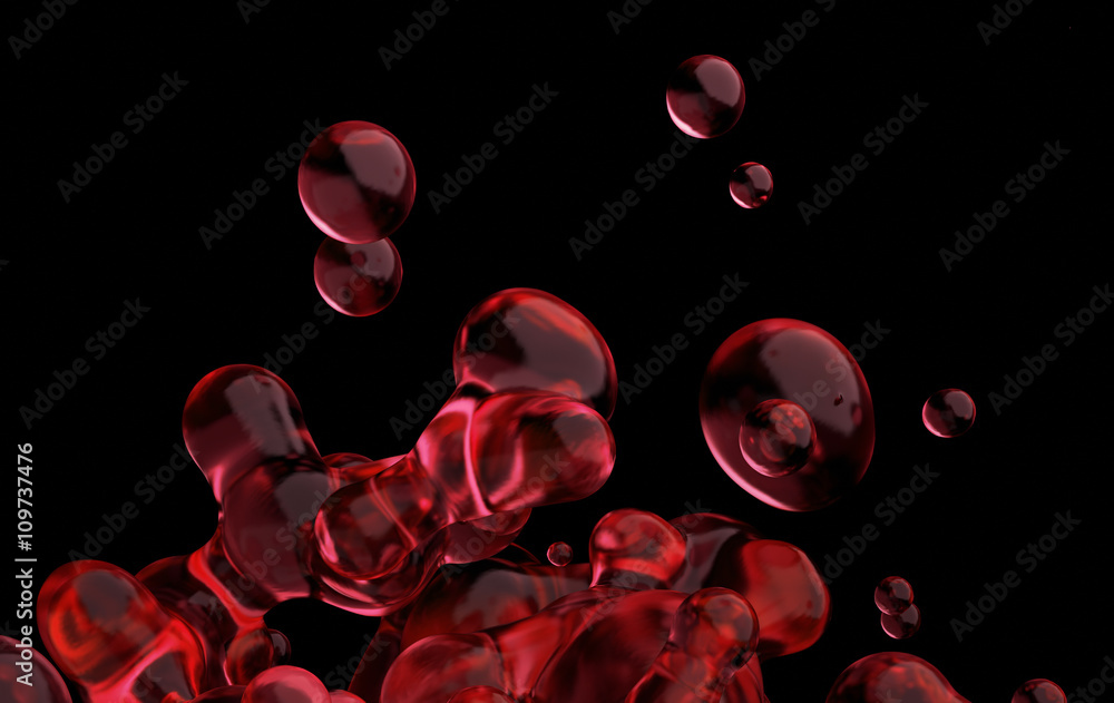 Poster abstract 3d rendering of chaotic liquid in empty space. background with dynamic fluid splash. design