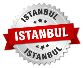 Obraz premium Istanbul round silver badge with red ribbon