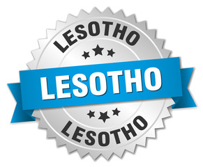 Lesotho round silver badge with blue ribbon