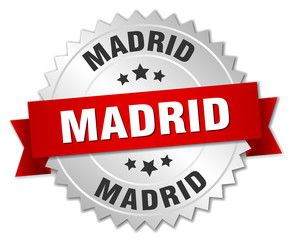 Madrid  round silver badge with red ribbon