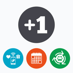 Plus one sign. Add one symbol.