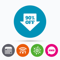 90 percent sale arrow tag sign icon.