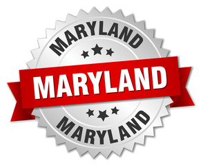 Maryland round silver badge with red ribbon