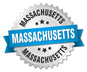 Massachusetts round silver badge with blue ribbon