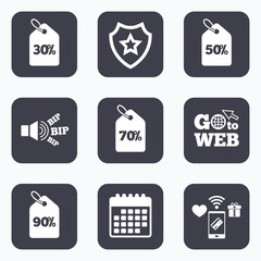 Sale price tag icons. Discount symbols.