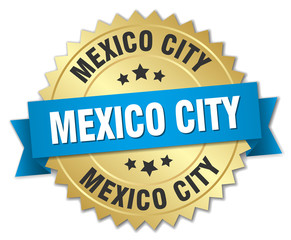 Mexico City round golden badge with blue ribbon