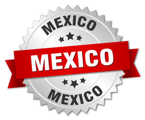 Mexico round silver badge with red ribbon