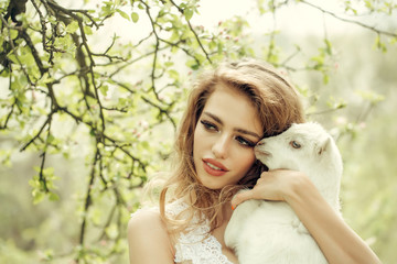 Pretty woman with goat