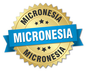 Micronesia round golden badge with blue ribbon
