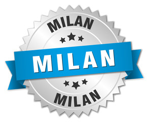 Milan round silver badge with blue ribbon